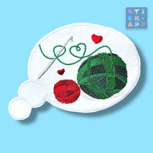 Häkelzeug mit Wollknäueln – textile Applikation für Strick- & Häkel-Fans, Handarbeit