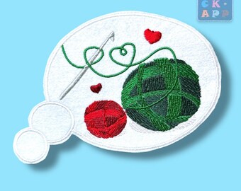 Crochet items with balls of yarn – textile appliqué for knitting & crochet fans, handicraft
