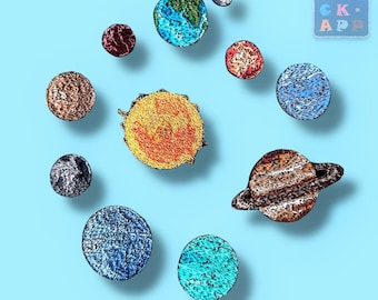 Planet Set Embroidery Appliqués – Sun, Moon & Stars for Space Fans (2–8 cm)
