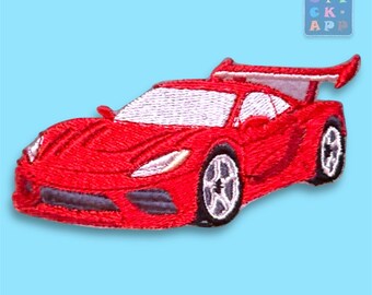 Racing car sports car applique – cool patch for motorsport fans, customizable, 10–15 cm, desired colors