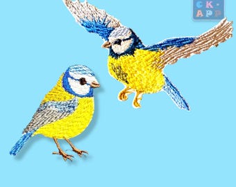 Titmouse Bird Embroidery Appliqué - 2 Motifs for Sewing or Ironing On - Various Sizes
