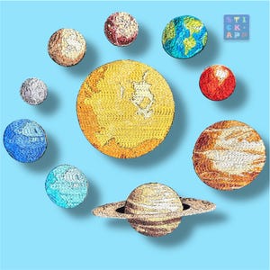 Großes Planeten-Set Stickapplikationen (5–13 cm) – Weltall zum Aufnähen, Aufbügeln, auch einzelne