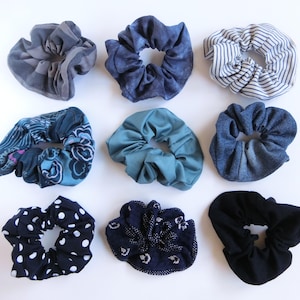 Upcycling Scrunchie Fabric Hair Tie Handmade Blue Tones Hair Tie