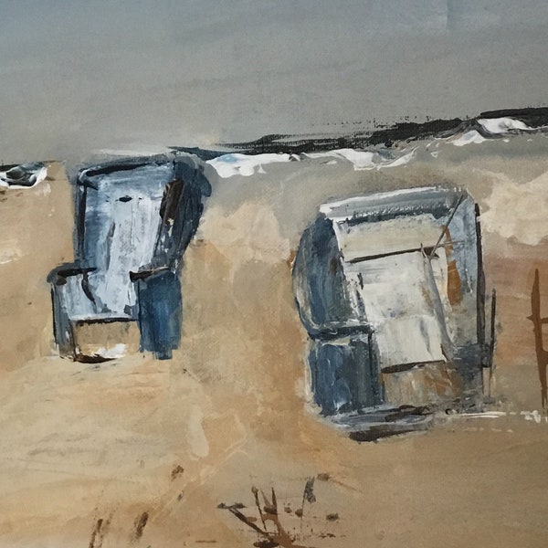 Bild mit Strandkörben am Meer, Langeoog, im Format 60x30, Original handgemalt