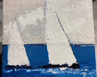 Bild mit Segelbooten, Regatta, Meer, Segeln, Maritime Kunst, Geschenk, Gemälde, Wandbild