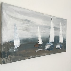Sailing pictures on original canvas, sailing boats regatta, 60 x 30 cm, a maritime picture