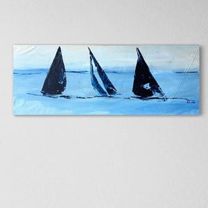 Picture Sailboats - maritime pictures gifts decoration sea modern - 80 x 30 cm ~ Original hand-painted