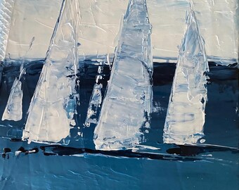 Bild mit Segelboot Malerei, Segelbilder, Gemälde maritime Geschenkidee, handgemalt Original 30x30