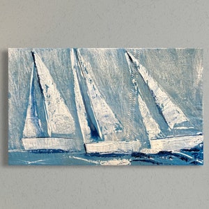Sailing pictures with sailing yacht, sailing regatta, hand-painted original 50 x 30 cm, gift idea maritime
