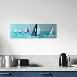 Picture with sailboats large narrow- maritime pictures gifts decoration sea- 100 x 30 cm ~ Original hand-painted