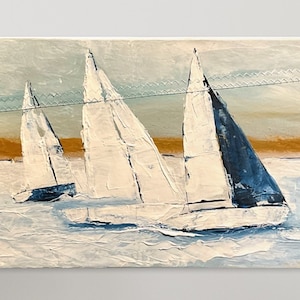Sailing pictures with sailing yacht, sailing regatta off Heligoland, hand-painted original 50 x 30 cm