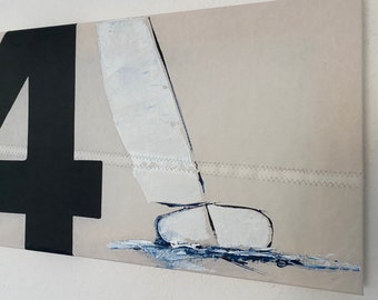 Bild mit Segelbooten modern 120x30 - weiße Segler - 164