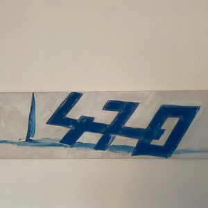 Picture with sailboats - 470 Jolle - maritime pictures gifts decoration sea - 100 x 30 cm ~ Original hand-painted