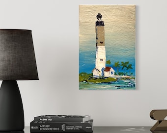 Leinwandbild mit Leuchtturm Florida USA Loggerhead Key, handgemalt Original 20X30