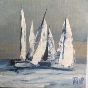 Quadro con barche a vela bianco 20 x 20 cm - Marittimo