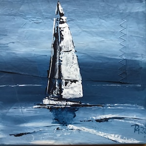 Sailing pictures with sailboats, sailors, maritime painting art, seascape, hand-painted original 30 x 30 cm