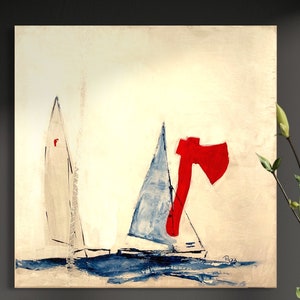 Gemälde Bilder Segelboote Pirat Jolle, Segelboote in Acrylfarben gemalt, Wohninspiration, maritime wanddeko, Geschenk Bild 5