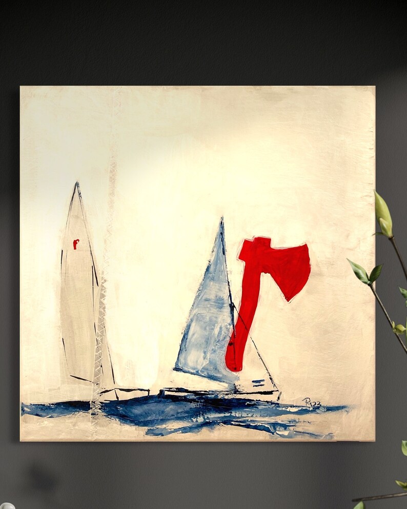 Gemälde Bilder Segelboote Pirat Jolle, Segelboote in Acrylfarben gemalt, Wohninspiration, maritime wanddeko, Geschenk Bild 5