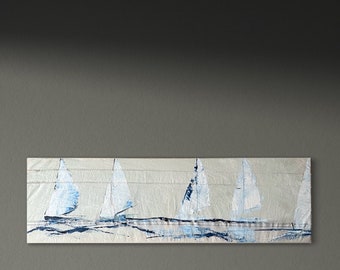 Bild mit Segelbooten - Pirat, Jollen, Regatta - maritime Bilder Geschenke Dekoration Meer- 100 x 30 cm ~ Original handgemalt