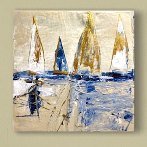 Paintings Sailboats Sailing Pictures - Modern Ocean Art - Sailboat Wall Art 30 x 30