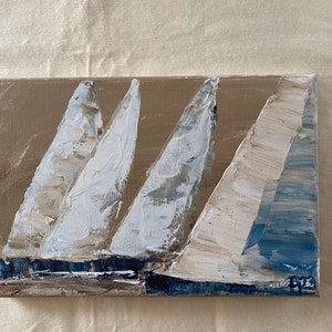 Sailing pictures with sailing boats, paintings sailors, canvas picture maritime art, sea, hand-painted original 30 x 20 cm