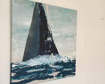 Bild Segelboote- maritime Malerei mit Meer blau - Original 50 X 50