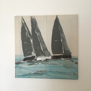 Picture Sailboats Sailing Yachts, Gift Idea, Gifts for Men, Hand Painted Original 50 X 50
