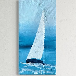 Sailing pictures modern painting ~ Sailboats ~ narrow painting living room 30 x 60 cm ~ Original hand-painted