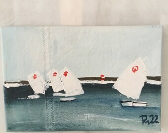 Sailing pictures with Optis, sailor, canvas painting maritime art, sea, hand-painted Original 30 x 20 cm