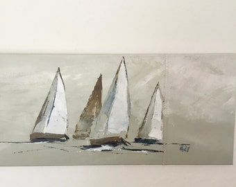 Bild mit Segelbooten, modern in grau - 80 x 30