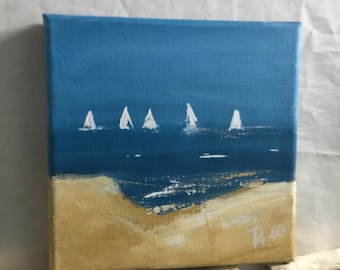 Acrylic Paints on Canvas - Maritime Pictures Gifts Decoration Sea Beach- Original handpainted, 20x20