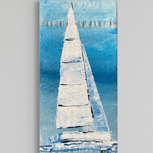 Sailing pictures modern painting ~ Sailboats ~ narrow painting living room 30 x 60 cm ~ Original hand-painted