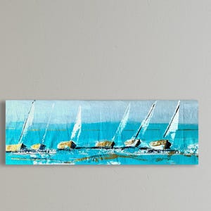 Sailing pictures with sailboats, paintings sailors, canvas picture maritime art, sea, hand-painted original 60 x 20 cm