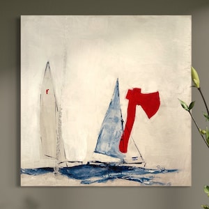 Gemälde Bilder Segelboote Pirat Jolle, Segelboote in Acrylfarben gemalt, Wohninspiration, maritime wanddeko, Geschenk Bild 1