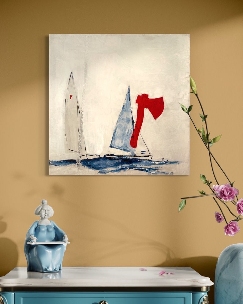 Gemälde Bilder Segelboote Pirat Jolle, Segelboote in Acrylfarben gemalt, Wohninspiration, maritime wanddeko, Geschenk Bild 2