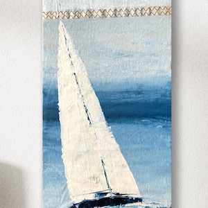 Sailing pictures modern painting ~ Sailboats ~ narrow painting living room 30 x 60 cm ~ Original hand-painted