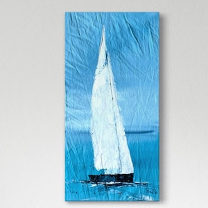 Sailing pictures modern painting ~ Sailboats ~ narrow painting living room 30 x 60 cm ~ Original hand-painted