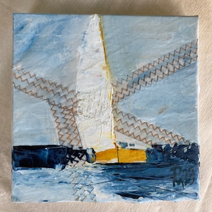 Sailing pictures with sailboats, paintings sailors, canvas picture maritime art, sea, hand-painted original 20 x 20 cm