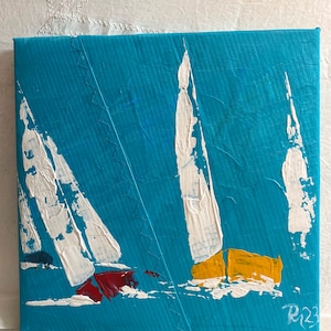 Sailing pictures with sailboats, paintings sailors, canvas picture maritime art, sea, hand-painted original 30 x 30 cm