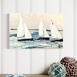 Sailing pictures with sailing yachts, sailors, canvas picture maritime art, sea, paintings, gifts apartment hand-painted original 30 x 20 cm