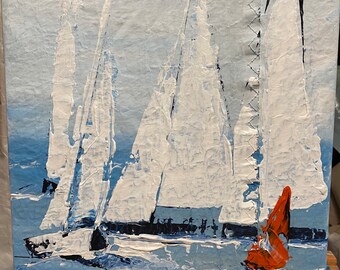Bild mit Segelbooten, Leinwandbild Segeln, Maritime Kunst, Geschenkidee Regatta 30 x 30