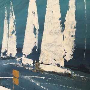 Sailing pictures with sailboats, paintings sailors, canvas picture maritime art, sea, hand-painted original 30 x 30 cm