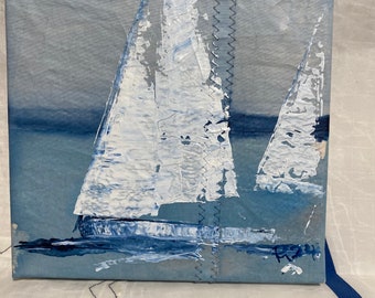 Segelbilder mit Segelbooten, Segler, Leinwandbild maritime Kunst, Meer, handgemalt Original 20 x 20 cm