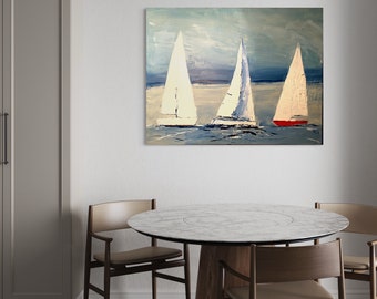 Bild mit Segelbooten, Großes Segelbild, Segeln, Regatta, Maritime Geschenkidee, Kunst