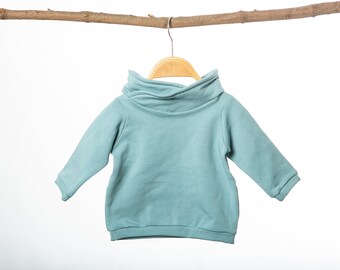 Pull vert menthe avec col cache-cœur, pull enfant, col cache-cœur, col montant, sweat bébé, sweat enfant, vêtement enfant