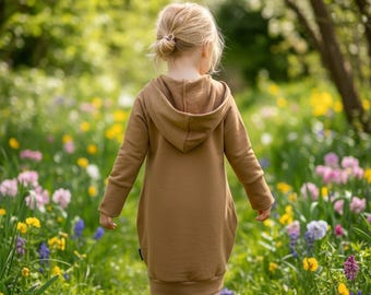 Hoodie dress for girls made of soft sweat – Long-sleeved dress with hood – Autumn Winter outfit – Handmade children's clothing