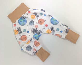 Pump pants raccoon in space, pump pants baby, pump pants boy, baby pants, children's pants, long pump pants, raccoon, children's clothing