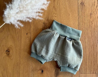 Calzoncini in mussola, mussola, calzoncini per bambini, calzoncini per ragazze, calzoncini, pantaloni per neonati, pantaloni per bambini, calzoncini lunghi, abbigliamento per bambini fatto a mano