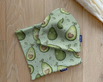 Hat and loop made of soft rib jersey avocado beanie scarf for girls handmade autumn winter accessories children's hat hat for children