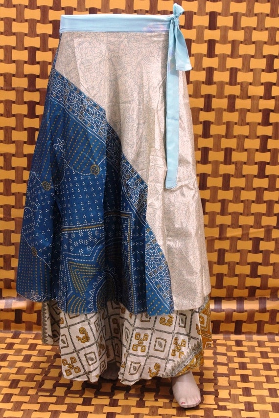 Handmade Silk Sari Skirt Two Layer Long Magic Wrap Skirt Etsy